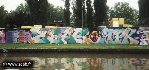Fresque en hommage à Zeab réalisée au bord du canal de l